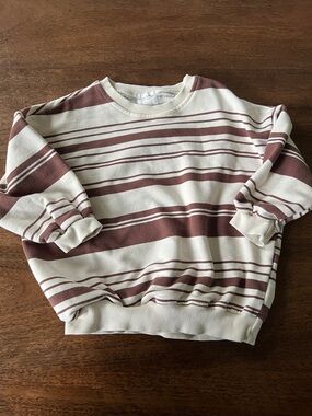 Fostered Collection Striped Crewneck Sweater shirt in Cream and Brown